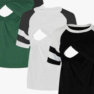 Women's Nursing Top Breastfeeding Tee Shirt Raglan Double Layer